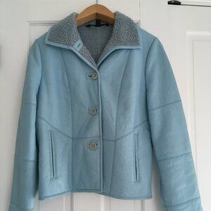 Audrey Talbott Pale Blue Lambskin & Shearling Hand Crafted New Zealand Jacket Md